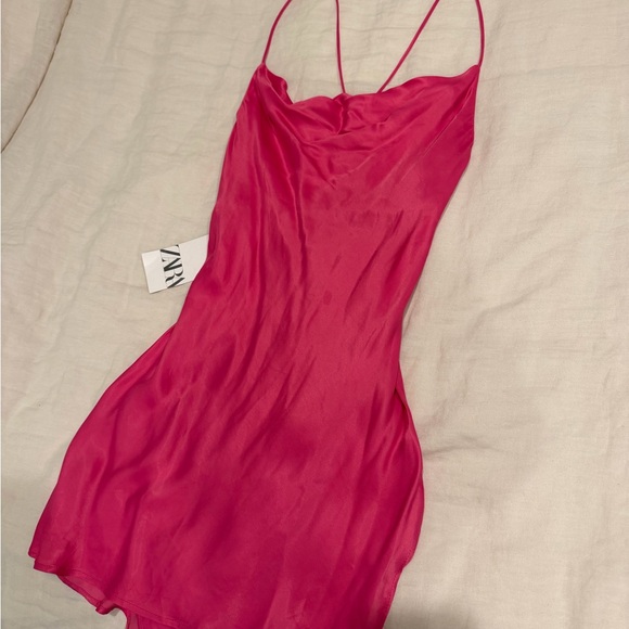 Zara Dresses & Skirts - Zara Vibrant Pink Satin Dress
